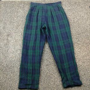 Ralph Lauren Pants 100% Linen Blackwatch Plaid Pleated Cuffed Womens Size 12